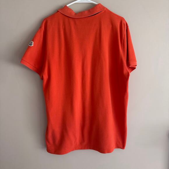 Moncler Men's Orange Short Sleeve Classic Polo Shirt Logo Patch Designer Large - Picture 10 of 10